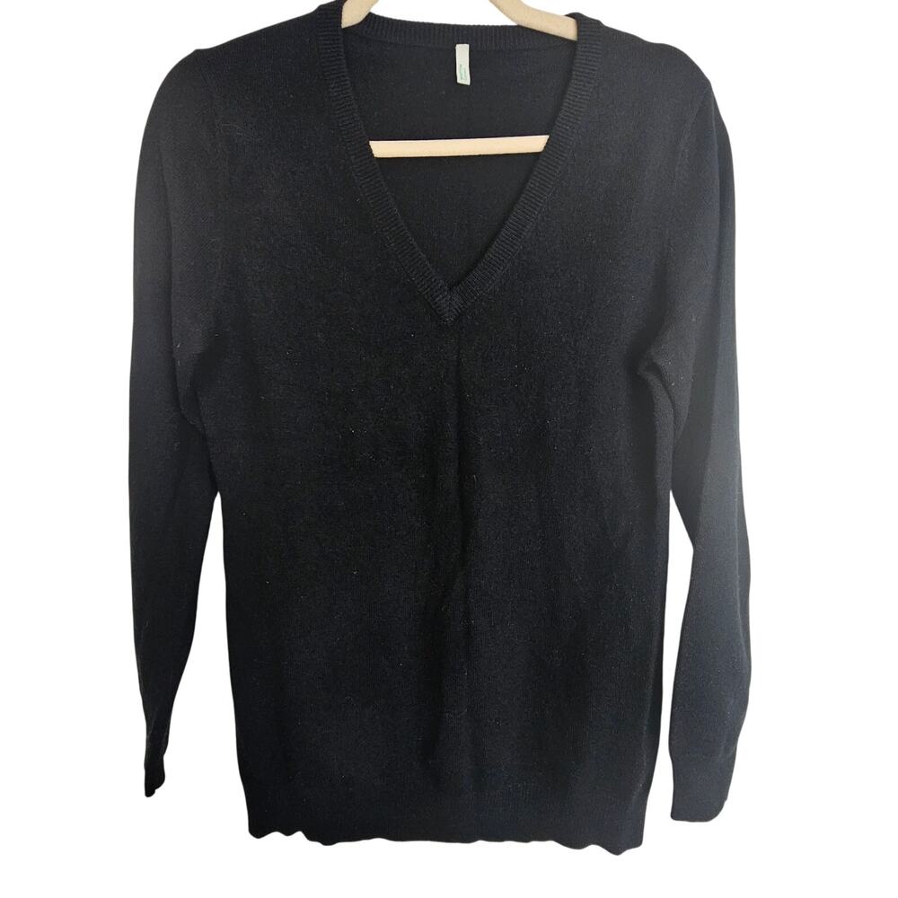 Benetton Womens Cashmere V-Neck Sweater Size S Classic Quiet Luxury Minimalist